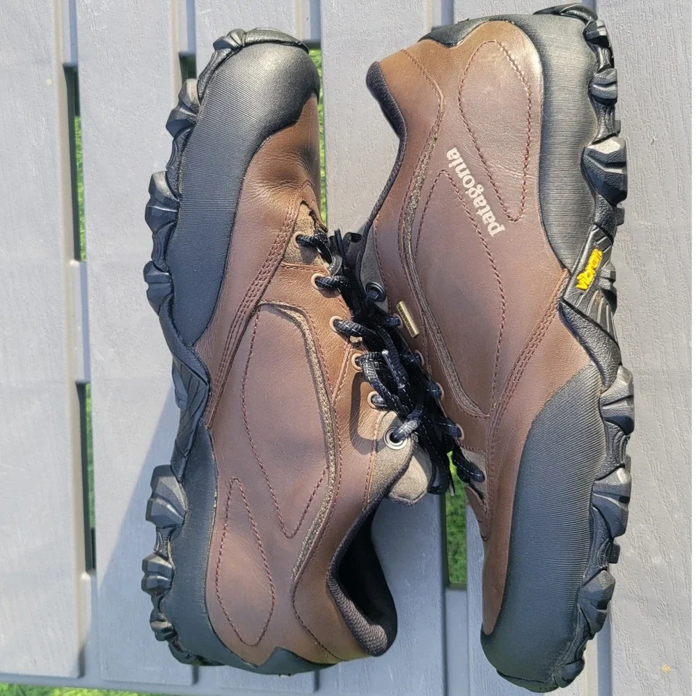 Patagonia Waterproof Hiking Shoes Men 12 Brown Leather Vibram Low Top Trekking